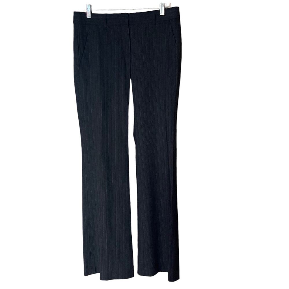 Theory Black Pin Striped Wool Blend Trousers Sz 8